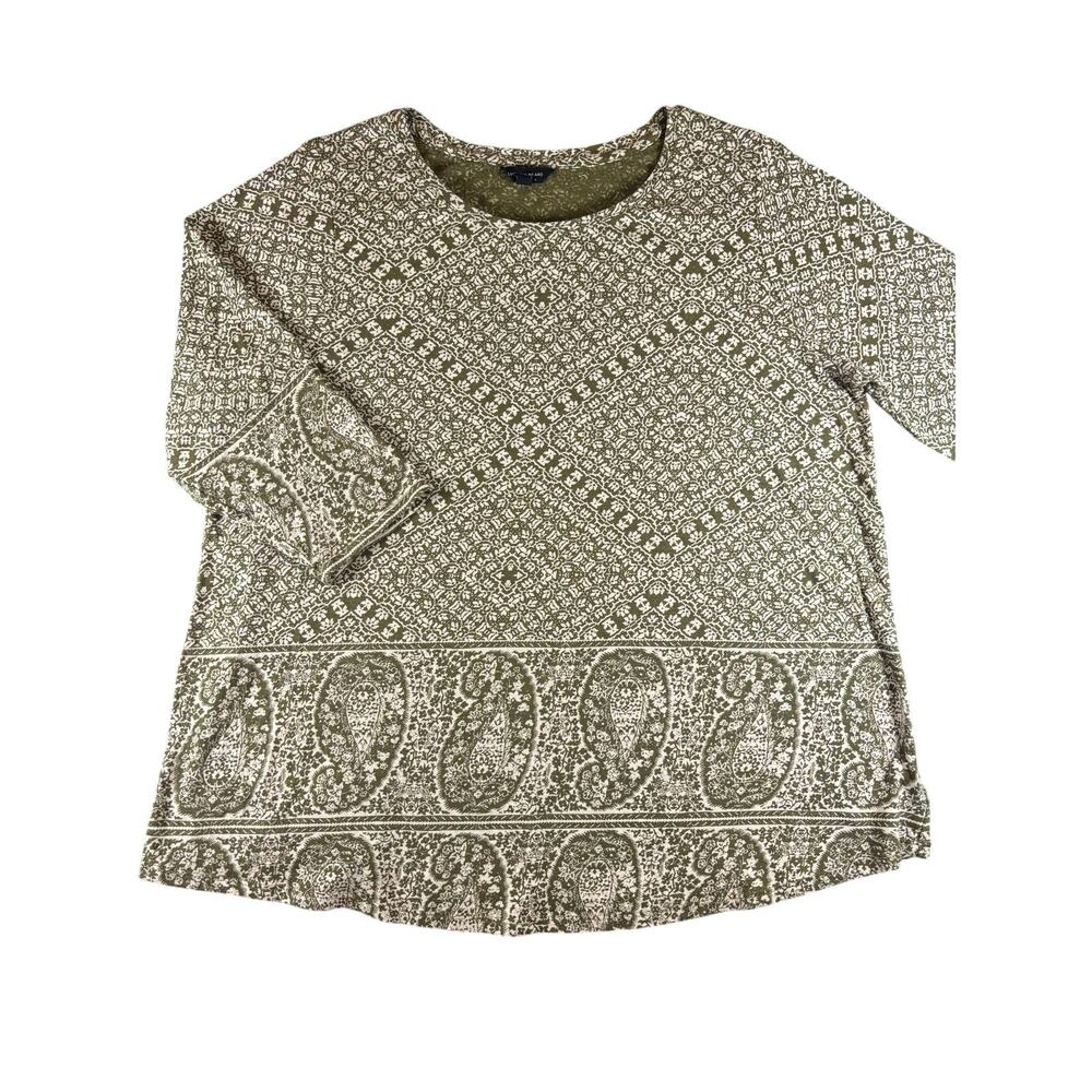 Lucky Brand 1X Olive Floral Paisley Border Print Boho Top